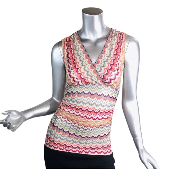 Ann Taylor Women’s XSP Sleeveless Fitted Blouse Geometric Knit Top Colorful - Picture 1 of 16